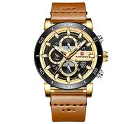 NAVIFORCE - NF9131 - Men's Fashion Analogue Quartz Wrist Watch, Leather Band, Waterproof (Band : Light Grey/Index : Gold)