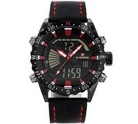 NAVIFORCE - NF9136L Mens Watches Analogue Digital Antiallergic Black/Brown Strap White/Grey/Yellow/Red/Rosegold Index (Strap: Black with Red Stitching/Red Index)