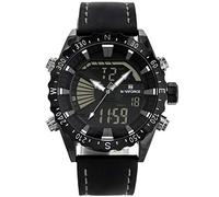 NAVIFORCE - NF9136L Mens Watches Analogue Digital Antiallergic Black/Brown Strap White/Grey/Yellow/Red/Rosegold Index (Strap: Black with Gray Stitching/Grey Index)