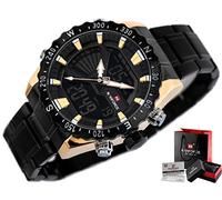 NAVIFORCE - NF9136S - Dual Time Mens Watches Analogue Digital Antiallergic (Band : Black/Index : Rosegold)