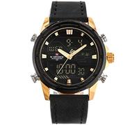 NAVIFORCE - NF9138L - Dual Time Mens Watches Analogue Digital Antiallergic (Band : Black with Black Stitching/Case : Rosegold)