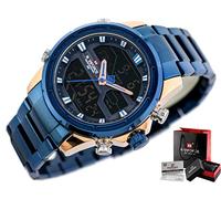NAVIFORCE - NF9138S - Dual Time Mens Watches Analogue Digital Antiallergic… (Watch Band : Blue/Index : Gold)