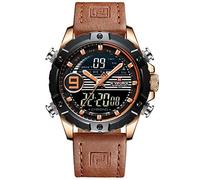 NAVIFORCE - NF9146L - Men's Fashion Dual Time Analogue Digital Quartz Wrist Watch, Metal Band, Waterproof (Band : Camel/Index : Orange, Rosegold)
