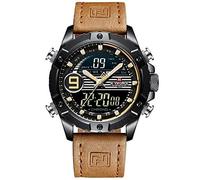 NAVIFORCE - NF9146L - Men's Fashion Dual Time Analogue Digital Quartz Wrist Watch, Metal Band, Waterproof (Band : Light Brown/Index : Yellow, Silver)