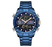 NAVIFORCE - NF9146S - Men's Fashion Dual Time Analogue Digital Quartz Wrist Watch, Metal Band, Waterproof (Band : Navy Blue/Index : Rosegold, White)