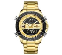 NAVIFORCE - NF9146S - Men's Fashion Dual Time Analogue Digital Quartz Wrist Watch, Metal Band, Waterproof (Band : Gold/Index : Gold, Silver)