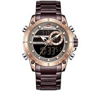 NAVIFORCE Watch for Men Dual Display Digital Quartz Watches Multifunctional Business Stainless Steel Wristwatch (Rose Gold + Coffee)