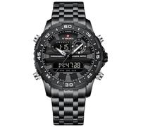 NAVIFORCE Watch Men Luxury Stainless Steel Analog Digital Quartz Waterproof Watches Fashion Business Chronograph Military Multifunctional Wristwatches (Black)