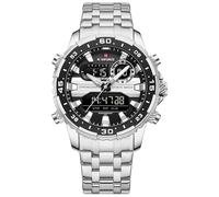 NAVIFORCE Watch Men Luxury Stainless Steel Analog Digital Quartz Waterproof Watches Fashion Business Chronograph Military Multifunctional Wristwatches (Silver)
