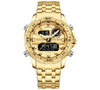 NAVIFORCE Watch Men Luxury Stainless Steel Analog Digital Quartz Waterproof Watches Fashion Business Chronograph Military Multifunctional Wristwatches (Gold)