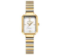 NAVIFORCE Woman Simple Retro Style Bracelet Stainless Steel Watches, Vintage Rectangular Case Watch for Women with Adjustment Tool, Gold+White+Gold, Fashion