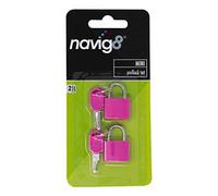 navig8 Mini Padlock Twin Pack - Pink - Luggage and Travel Padlocks with Keys - Small Padlocks for SUITCASES, Luggage, Gym Locker, Bag, School Bags - 2 PCS
