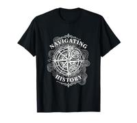 Navigating History Compass Gears Antique Cartographer T-Shirt