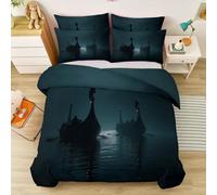 Navigation King Duvet Cover Set - Soft Microfiber Sea Ship Dragon Head Print Bedding Sets with 2 Pillowcase, Dark Blue Reversible Hypoallergenic Quilt Cover with Zipper Closure