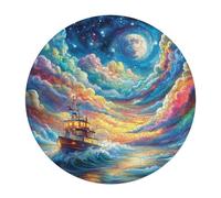 Navigation Sailboat 120 Piece Circular Puzzle The Sea Ship Animal Shape Durable Large Puzzle Stress Relief Home Decor Creative Challenge Educational Challenging 120 PCS