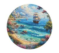 Navigation Sailboat 120 Piece Round Puzzle The Sea Ship Animal Shape Durable Premium Puzzle Stress Relief Relaxing Activity Home Decor Challenging Educational 120 PCS