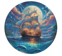 Navigation Sailboat 195 Piece Circular Jigsaw Puzzle The Sea Ship Animal Shape Durable Large Format Puzzle Stress Relief Home Decor Educational AgesChallenging 195 PCS