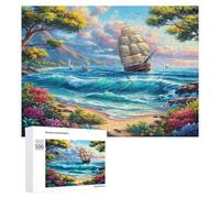 Navigation Sailboat 500 Piece Jigsaw Puzzles Adults Kids The Sea Ship Jigsaws Dining Room Decor Accent Whimsical Challenging Puzzle Stress Relief 500 PCS