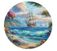 Navigation Sailboat 68 Piece Circular Puzzle The Sea Ship Animal Shape Learning Through Play Educational Puzzle for Kids & Adults Idea Home Decor 68 PCS