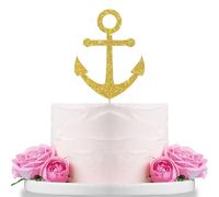 Navigation Ship Anchor Cake Topper Ocean World Wedding Engagement Cake Decor Baby Shower Anchor Ocean Sailing Voyage Retirement Birthday Party Decoration Supplies Gold Glitter