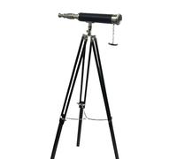 Navigator’s Charm 18” Nickel & Leather Telescope with 10X Magnification - 37mm Lens on Wood Tripod Stand with Brass Fittings