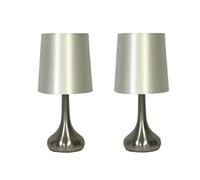 Monal Navilux Chrome Teardrop Touch Table Lamp with Cream Faux Silk Shade | 4-Stage Dimmable | Silver Brushed | Stylish Lighting for Bedroom, Living Room, or Office (Pair Lamps)