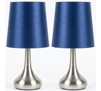 Navilux Modern Chrome Teardrop Touch Table Lamp | Luxury Navy Faux Silk Fabric Shade | 4-Stage Dimmable Sensitive Control | Contemporary Bedside & Living Room Light | LED Compatible (Pair Lamp)