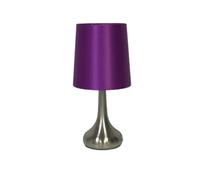 Navilux Modern Chrome Teardrop Touch Table Lamp Purple Faux Silk Shade 4-Stage Dimmable Silver Brushed Single Lamp Energy Class F