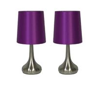 Navilux Modern Chrome Teardrop Touch Table Lamp Purple Faux Silk Shade 4-Stage Dimmable Silver Brushed Pair Lamps Energy Class F