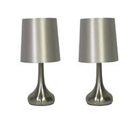 Navilux Modern Chrome Teardrop Touch Table Lamp Silver Faux Silk Shade 4-Stage Dimmable Silver Brushed Pair Lamps Energy Class F