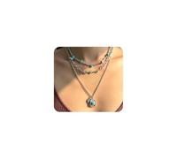 Navirix 3Pcs Turquoise Western Necklaces for Women,Boho Cowgirl Cowboy Country Concert Jewelry Vintage Hat Pendant Turquoise Beaded Chain Necklace, L, Metal, No Gemstone