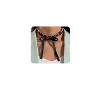Navirix Black Long Ribbon Bow Choker Necklace for Women,Chunky Long Fabric Chain Lace Up Necklace Unique Neck Jewelry, L, Alloy Steel, No Gemstone