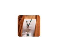 Navirix Boho Butterfly Long Necklace Hippie Jewelry,Vintage Ceramic Wooden Beads Y Necklace for Women,Bohemian Turquoise Cord Rope Chain Statement, L, Alloy Steel, No Gemstone