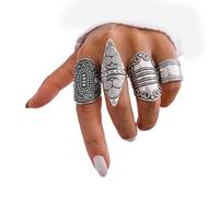 Navirix Boho Chunky Western Rings for Women Men,Vintage Stackable Big Knuckle Rings,Silver Cowgirl Cowboy Country Accessories, 6 UK, Alloy Steel, No Gemstone