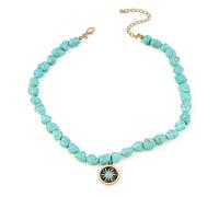 Navirix Boho Turquoise Evil's Eye Seal Choker Necklace Green Irregular Stone Bead Collarbone Necklace Adjustable Big Party Jewelry (Black)