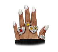 Navirix Chunky Gold Heart Rings for Women,Large Heart Harmmered Nugget Crystal Knuckle Rings Y2k Stackable Jewerly, Alloy Steel, No Gemstone