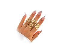Navirix Chunky Stacking Statement Ring Set Wrinkle Metal Hollow Thumb Rings for Women Geometric O Shape Open Knuckle Ring Adjustable Irregular Jewelry, L, Alloy Steel, No Gemstone