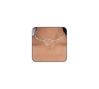 Navirix Rhinestone Gold Heart Choker Necklaces for Women Sparkle Silver CZ Heart Love Necklace Adjustable Tennis Chain Necklace Neck Jewelry Accessories, L, Metal, No Gemstone