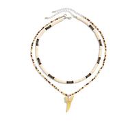 Navirix Stackable Tooth Statement Necklace for Women,Trendy Layered Puka Shell Coconut Bead Necklaces,Beach Vacation Jewelry Funky Outfit Accessories, L, Metal, No Gemstone