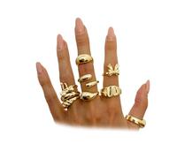 Navirix Trendy Chunky Gold Stackable Rings for Women,9Pcs Bow Hug Dome Knuckle Rings Set,Geometrical Thumb Ring Fashion Jewelry, Alloy Steel, No Gemstone