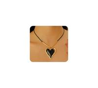 Navirix Y2k Gold Large Heart Necklace for Women,Unique Leather Rope Chain Chunky Big Red Love Pendant Necklace,Exaggerated Cool Choker Jewelry Accessories, L, Alloy Steel, No Gemstone