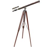 Navirock Black Antique Brass Telescope Double Barrel Royal Wooden Tripod Stand Floor Standing Decorative Home and Office