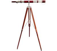 Navirock Marine Nautical Designer Telescope Single Barrel Chrome/Nickel Finish Functional Vintage Adjustable Wooden Brown Floor Standing Tripod Orange Leather for Home Decor