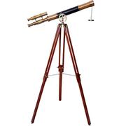 NAVIROCK Maritime Brass Antique Double Barrel Designer Telescope with Wooden Tripod Floor Standing Telescopic Tripods by Antique Collectibles