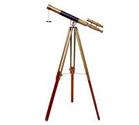 Navirock Telescope Leather Covered Brass Antique Telescope with Adjustable Wood/Brass Tripod Nautical Authentic High Magnification Manual Focus Adjustable Maritime for Kids or