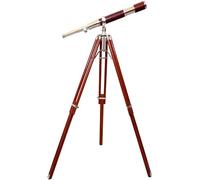 Navirock Vintage Chrome Brass Telescope Red Leather SIngle Barrel Handicraft Antique Wooden Tripod Floor Standing Telescopic