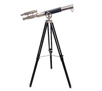 Navirock Vintage Royal Black Leather Telescope Antique Brass Double Barrel Marine Telescope Wooden Floor Standing Tripod Home & Office Decor