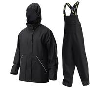 Navis Marine Heavy Duty Men's PRO Rain Suit Set - EN 343 Waterproof Jacket & Bib Trousers, 0.45mm PVC/PU for Outdoor Workwear JourneyMan WS-005(Black,L)