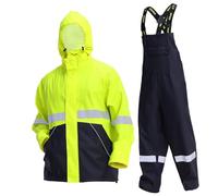 Navis Marine Heavy Duty Men's PRO Rain Suit Set - EN 343 Waterproof Jacket & Bib Trousers, 0.45mm PVC/PU for Outdoor Workwear JourneyMan WS-005(Fluorescent Yellow,XXL)