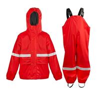 Navis Marine Kids Waterproof Rain Jacket and Bib Pants Set, 2-Piece Reflective Windproof Rain Suit for Boys & Girls 1-14 Years NS011（RD,1-2Y
